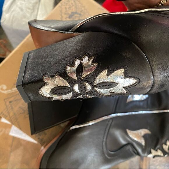 Free People Sz 10 Sparks Fly Western boots black silver leather cowboy cowgirl - Picture 12 of 13